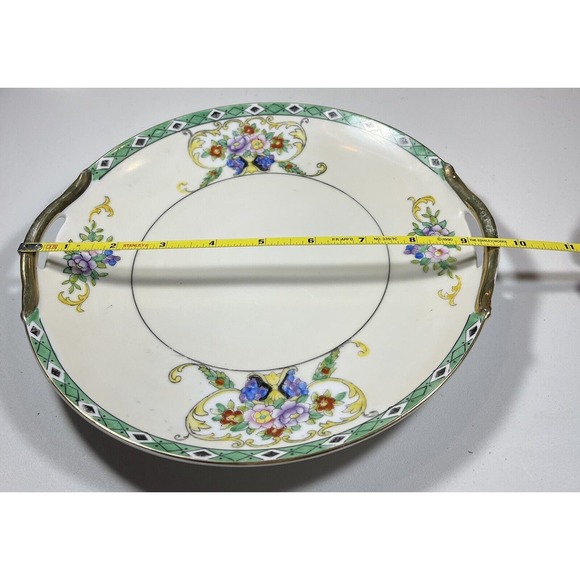 1920s NORITAKE M In Wreath Round Cake Serving Plate W/ Gilded Handles Flowers - Picture 8 of 9
